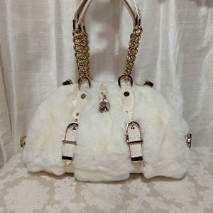 Gianni Versace rabbit fur purse gold hardware satin lining